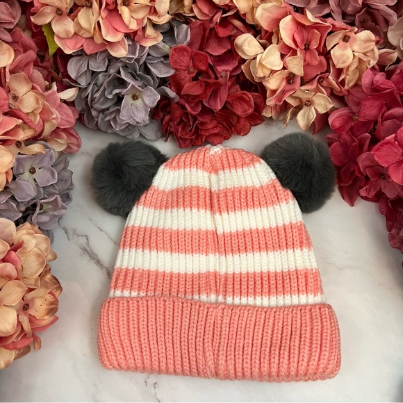 Infant Baby Pink Striped Winter Hat & Ring Scarf Set - Picture 7 of 16